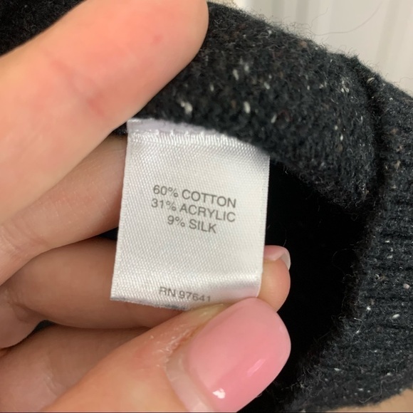 [J.Jill] Dark Gray/Black Speckled Print Long Sleeve Tie Detail Sweater - Picture 6 of 8